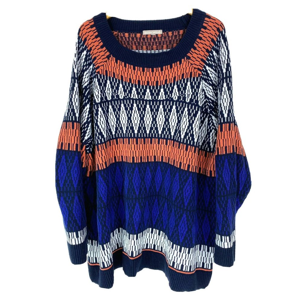 Woman Within 4X 34/36 Sweater Pullover Scoop Neck Navy Blue Coral Cotton Acrylic